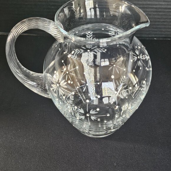 New Gorgeous Celebrations Snowflake Mouth Blown Hand Cut Hand Painted Pitcher - Picture 8 of 12